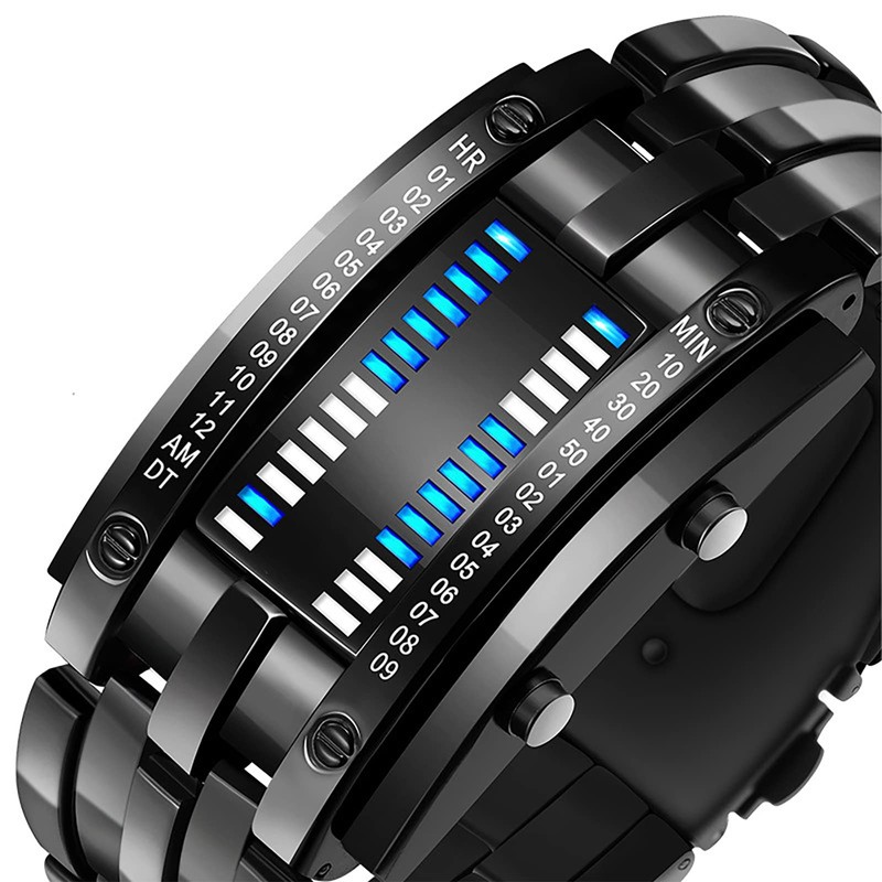 Binary Matrix Blue LED Digital Watch Wear-resistant Fashionable Binary LED