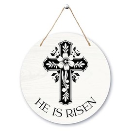 He Is Risen Door Sign, Easter Welcome Decorative, Christian Wooden Hanging Sign With Rope, Suitable For Home Wall Indoor Outdoor Spring Decoration, Easter Gifts For Friends Family -A50
