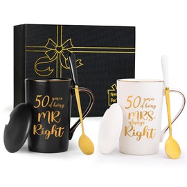 50th Wedding Gifts, 50th Anniversary Engagement Gift Ideas, 50 Years of Being Mr & Mrs Always Right Mug Set, Wedding Gifts Ideas for Couple Parents, 14 Oz with Lids and Gift Box