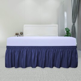 PureFit Falda de cama envolvente con volantes con cinturón elástico ajustable, caída de 14 pulgadas, fácil de poner, falda de cama sin arrugas, volantes de polvo, funda de marco de cama para camas individuales, individuales XL y matrimonial, azul marino
