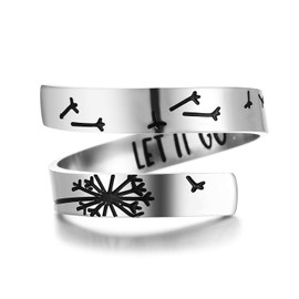 ZRAY Silver Keep Going Ring Inspirational Jewelry Stainless Steel Engraving Size Adjustable Personality Encouragement Gift for Women Teens （LET IT GO）