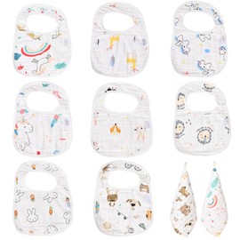 8 Pieces Bibs Baby Neckerchief Waterproof Neckerchiefs Drool Bibs Muslin Washable Bib + 2 Pieces Muslin Wash Cloths Baby Children 2 Years Baby Bib Baby Bib Accessory Food Burp Bib Terry Cloth Unisex,