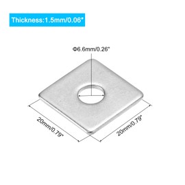 sourcing map Square Washer, 50Pcs M6x20x20x1.5mm 304 Stainless Steel Square Plate Washers Flat Pad Spacer Gasket for Hardware Fastener