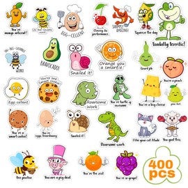 400 Pcs Teacher Stickers for Kid, Punny Motivational Stickers Reward Supplies, Fun Cute Stickers Positive Animal Incentives School Stickers for Students Classroom (20 Sheets)