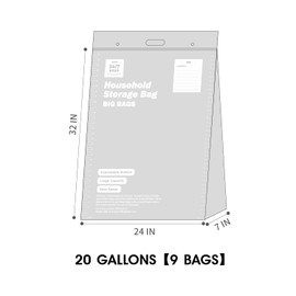 9 XXX-Large Plastic Storage Bags, 20 Gallons, Zero BPA, Double Zipper Seal, 3 Mils Thick, Double Layer Carry Handle, 24"x32"x7", Moving, Seasonal, Travel