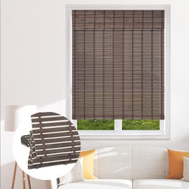 SEEYE Cordless Bamboo Blinds Shades, Light Filtering Bamboo Roller Shades Natural Roman Blind Shade, Bamboo Roll Up Blind for Windows, Easy to Install for Door, Patio, Bedroom, 42" W x 64" H, Brown