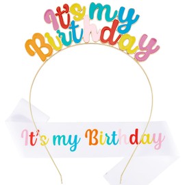 Chanaco Birthday Sash, Girl Headband Set, Tiara Crown, Women's Happy Birthday Decorations and Gifts