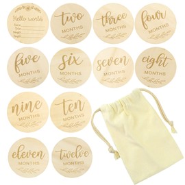 Milestone Cards Baby Wooden Milestone Cards Pregnancy Milestones Cards Monthly Gift for Birth Boy Girl Gift for Expecting Mothers Parents Baby Shower (Pack of 12)
