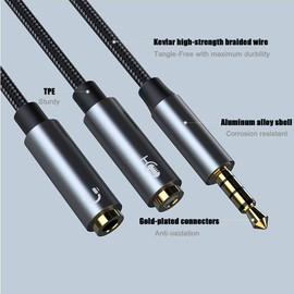 Rpanle Headphone Mic Splitters Adapter, 3.5mm Male to Dual 3.5mm Female Audio Mic Y Splitter Adapter Compatible with Phone, Laptop, Gaming Headset, External Microphone and MP3 players (30cm)