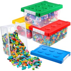 Vicenpal 4 Pack Toy Storage Containers with Lids Brick Shaped Kids Storage Organizer Box Containers Plastic Stackable Organizer Bin