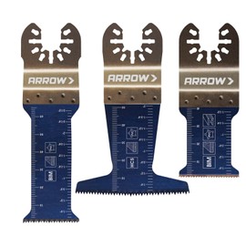 Arrow OSC101VP-3 Multi-Material Oscillating Tool Blade Variety Pack for Copper Pipe, Wood, PVC, Drywall, Universal, Fits Most Multitools, 1 ¼″, 1 ⁵⁄₁₆″, and 2 ½″, 3-Pack