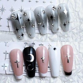 Votvlog 6 Blatt Nagelsticker Mond Sterne Nail Art Sticker Silber Nagelfolie Selbstklebend Nagelaufkleber Herzen Fingernägel Stickers Tattoos DIY Nagelkunst Nagelstudio Nageldesign Nägel Zubehör