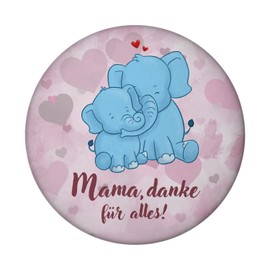 Mama, Danke für Alles magnet round with cute elephant decoration for fridge and as a small thank you to the best mum for Mother's Day from the family or the