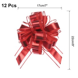 TOP-VIGOR 12Pcs 9 Inch Extra Large Pull Bow, Metallic Gift Wrapping Bows Ribbon Organza for Wedding Baskets Presents Christmas Valentine's Day Birthday Gift Decorations, Red