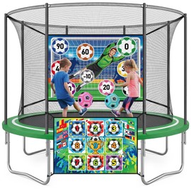 Trampoline Sticky Soccer Ball Game Accessories with 2 Inflatable Balls, Double Side Soccer Goal Target Attachment Fits 8 10 12 14 15 16 FT Trampoline, Indoor Outdoor Lawn Backyard Game