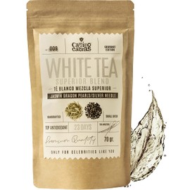 WHITE TEA Superior Blend Hand Harvested - Premium Herbal Tea Selection - Pai Mutan, Silver Needle, Dragon Pearl Jasmine Tea, Mao Feng - All Natural - Loose Leaf Tea 70 g