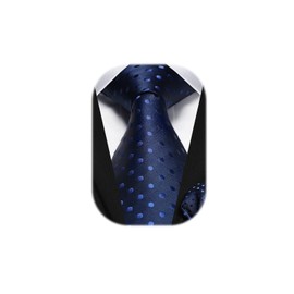 HISDERN Ties for Men Polka Dot Classic Handkerchief Formal Elegant Tie & Pocket Square Set for Wedding Party Business, Navy 3