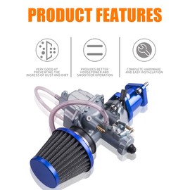 ORAEVY VM22 26mm Carburetor Carb Kit fit for Performance Intake Pipe Mainfold Air Filter Fit For Predator 212cc GX160 Honda GX200 CT200U 196cc KT196 Clones Moto Go Kart Mini Bike Race Kart (Blue)