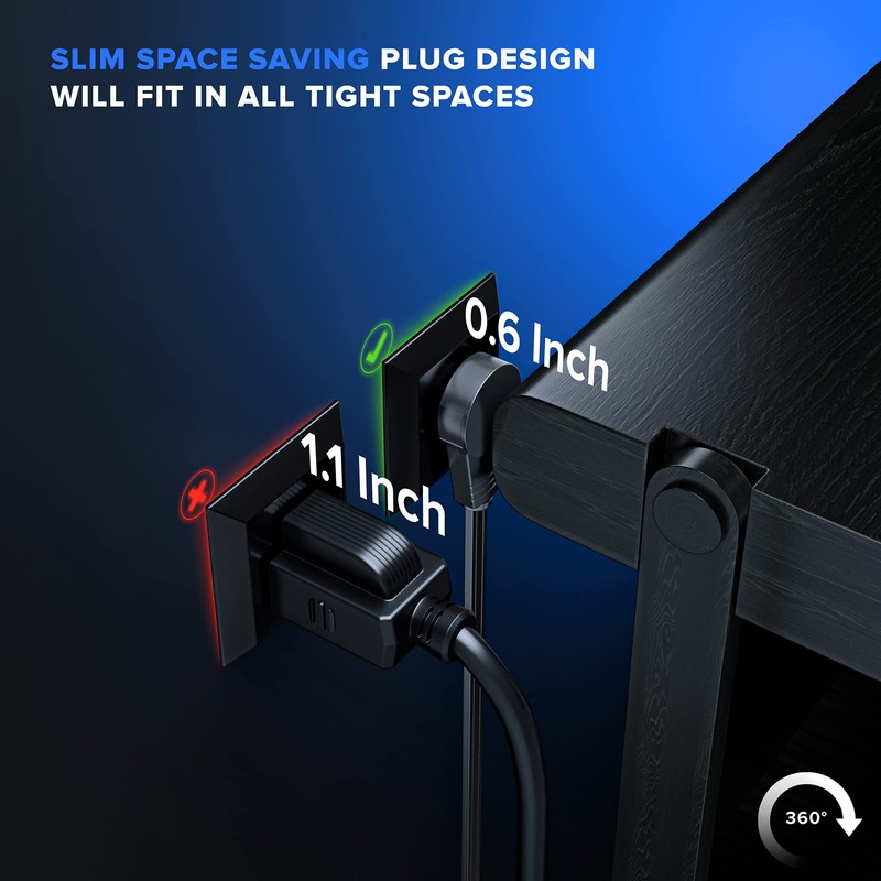 Maximm 360° Rotating Flat Plug Extension Cord 25 ft Black,