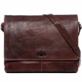 Sid & Vain XL Messenger Bag with 15 Inch Laptop Compartment, Genuine Leather Spencer, Large Business Bag, Laptop Bag, Shoulder Bag, Leather Bag, for Men Spencer, Retro brown