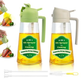 HOPKASE 20.3oz/600ml Oil Sprayer for Cooking 2Pcs, 2 in 1 Olive Oil Dispenser Bottle for Kitchen, Cooking Spray Bottle, Food-grade Oil Spray Bottle for Air Fryer, Salad, Frying, BBQ (White+Green)