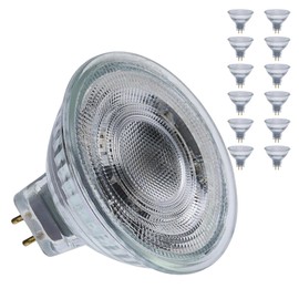 Satco LED MR16 Floodlight 5.5W 50W Equivalent 2700K Warm White 90+ CRI 36° Beam GU5.3 Bi-Pin Base 12V Dimmable Clear Finish – Part S12365 (12 Pack)