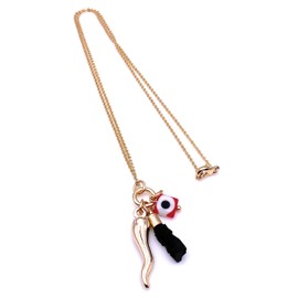 Art & Designs by AA Lucky Charms for Women 18K Gold Plated Chain Genuine Azabache Stone Necklace