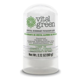 Vital Green Desodorante de Cristal Natural | Elimina el Olor, No Mancha, Sin Químicos, Ecológico y Duradero – 60g