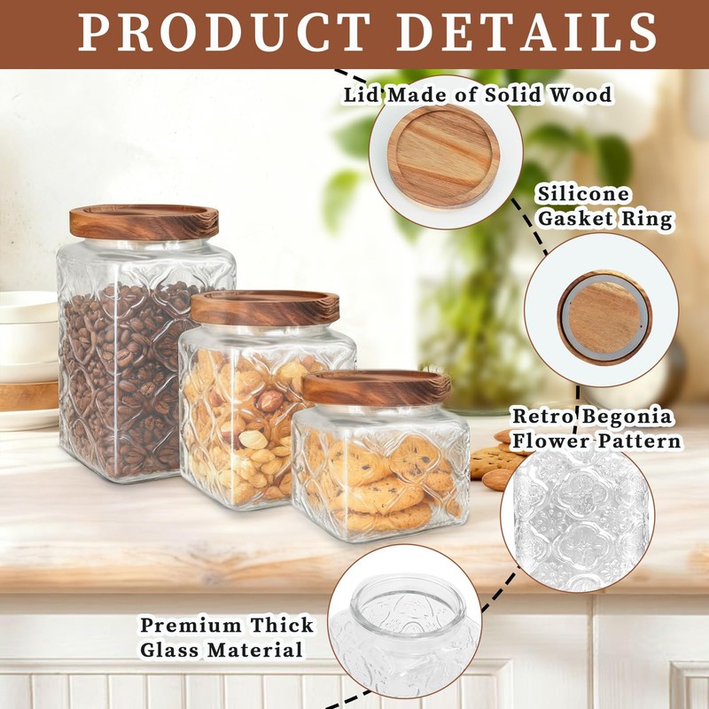 PEDOBALI 6 Pcs Vintage Glass Food Storage Containers with Lid