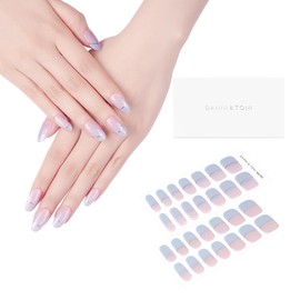 DANNI & TONI Semi Cured Gel Nail Strips Blue-Pink Ombre (Lunar Haze) French Gel Nail Wraps 28 Stickers Gift for Woman