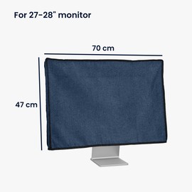 kwmobile Linen Case Compatible with 27-28 Inch Monitor - Protective Dust Cover for PC Screen - Computer Screen Cover Dust Hood in Blue Grey