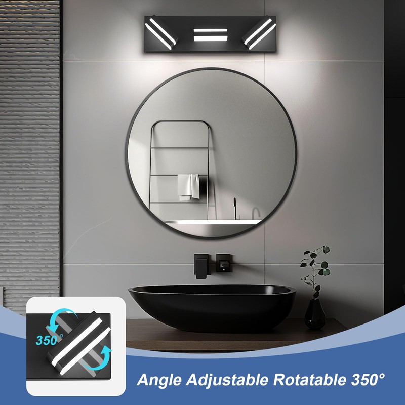 JZEKVN Modern LED Bathroom Lights Fixtures(3-Light),Metal Black Acrylic Wall Lighting,Vanity
