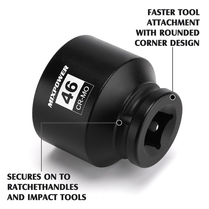 MIXPOWER 3/4" Drive Shallow Impact Socket, 46mm, CR-MO, Metric, 6