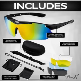 Riva Sol Polarised Cycling Sunglasses For Men or Women Wrap Around Wraparound Full UV400 Protection Sports Glasses With 5 Interchangable Lenses