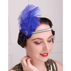 Teyglen 1920s Headpiece Flapper Headband Blue Feather Headband Roaring 20s Hair Accessories Headpiece for Women Themes Costume Party Prom