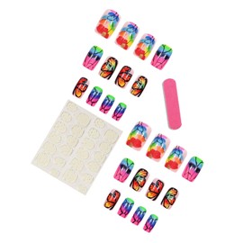 Square Press on Nails Medium Fake Nails with Designs Butterfly Stick on Nail Colorful Acrylic False Nail Glossy Artificial Nail Full Cover Glue on Nails for Women