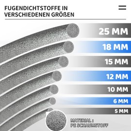 PE Round Cord Seal Joint Cord Filling Cord Joint Filling Profile Foam Round for Gap and Joint Concrete Filling (Grey, 12 mm x 3 m)