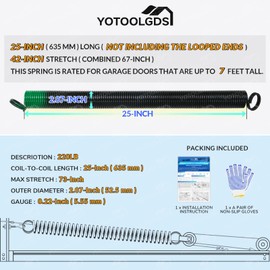 YoTooLGDS Pair of 220 lbs Heavy Duty Garage Door Extension Springs Stretch Springs, 25” Long, Double Loop Ends, High Precision Electrophoresis Black Coated,MIN 16,000 Cycles,for 7ft High Garage Doors