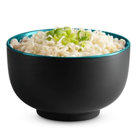 KooK Ramen Bowl, Japanese Bowls, Noodle Bowls, Large Soup Bowl, Ceramic, Large Capacity, For Ramen, Pho, Udon, Soba, Microwave and Dishwasher Safe, 34 oz, Set of 4 (Black/Teal)