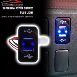 DYSO Fit Toyota Tacoma Land Cruiser 12V Blue Dual USB Power Charger Switch+Wiring