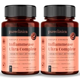 INFLAMMEASE Ultra Complete 1305mg x 180 Tablets (Ginger, Curcumin, Spirulina, ALA, Resveratrol- 5 Supplements in 1(2 Bottles of 90 Tablets)
