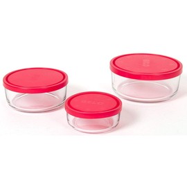 Bormioli 226017-s02 Gelo Box Storage Glass Jar with Lid Set of 3 Red