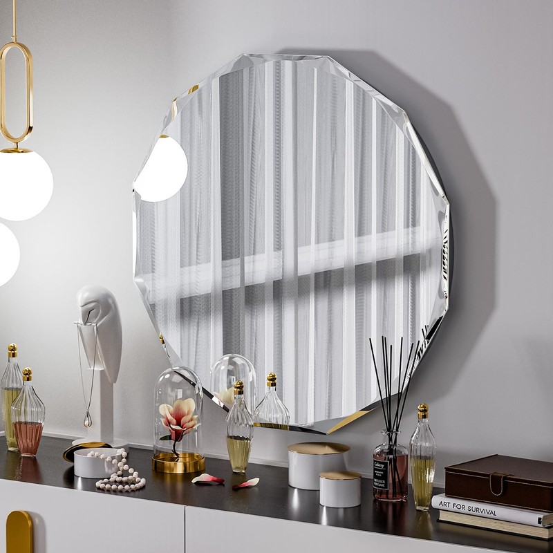 SNUGACE Single Beveled Edge Circle Mirror Frameless Wall Mount Round