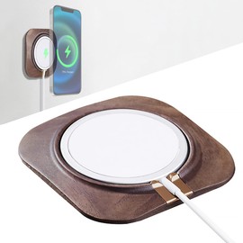 HEWYIOS Mobile Phone Holder for MagSafe Charger, 2023 Upgraded Walnut Wood Charging Stand with Base with Velcro Compatible with iPhone16 15 14 13 12 Mini Plus Pro Max [Without MagSafe]