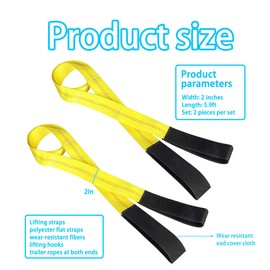 TSUGAMI 2PCS 2" x 6' Car Tow Strap with Reinforced Loops, 15000 lbs Pound Heavy Duty Vehicle Recovery Capacity Rope, Auto Protective Sleeves Accessories, Universal for SUV Sedan Truck