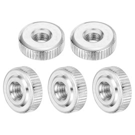 uxcell 5Pcs M4 Knurled Thumb Nuts, Carbon Steel Round Knurled Flat Head Through Hole Handle Nut, Lock Adjusting Nuts, Thin Type, Nickel Plated, Silver