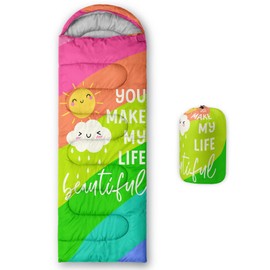 HOSIMA Kids Sleeping Bag for Boys Girls,Rainbow SunShine Clouds Print-Lightweight Warm Portable Outdoor Indoor-Waterproof Cold Weather Resistant Sleeping Bag for Camping Hiking(SunShine)
