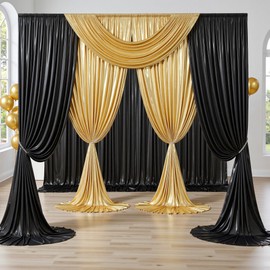 PartyVillage 20x10FT Black Sequin Backdrop Curtain -4 Panels 5x10FT Wrinkle Free Shimmer Back Drop Cloth, Glitter Backdrop Drapes for Photography, Birthday, Wedding, Graduation Background