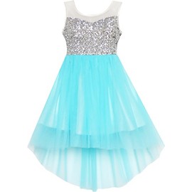 Sunny Fashion Girls' Dress Sequins Mesh Party Wedding Princess Tulle Size 116-158 - blue Floral, size: 98