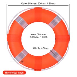 20 Inch Pool Safety Life Preserver Throw Ring Buoy- Swim Foam Rings for Swimming Pool Wall Decoration with 98.4FT Water Floating Lifesaving Rope